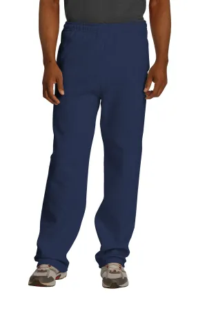 Jerzees Mens NuBlend Pill Resistant Fleece Open Bottom Sweatpants w/ Pockets - Navy Blue