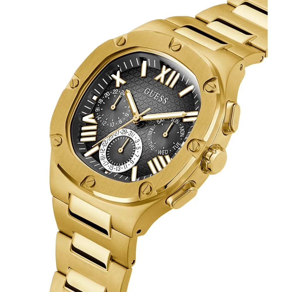 Montre Guess pour Homme Chronographe Cadran Noir Bracelet en Acier Inoxydable Doré GW0572G2