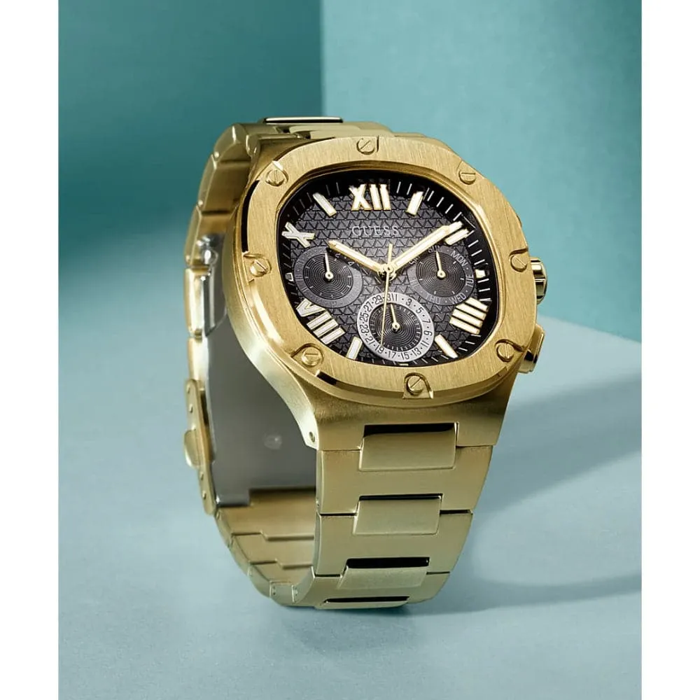Montre Guess pour Homme Chronographe Cadran Noir Bracelet en Acier Inoxydable Doré GW0572G2