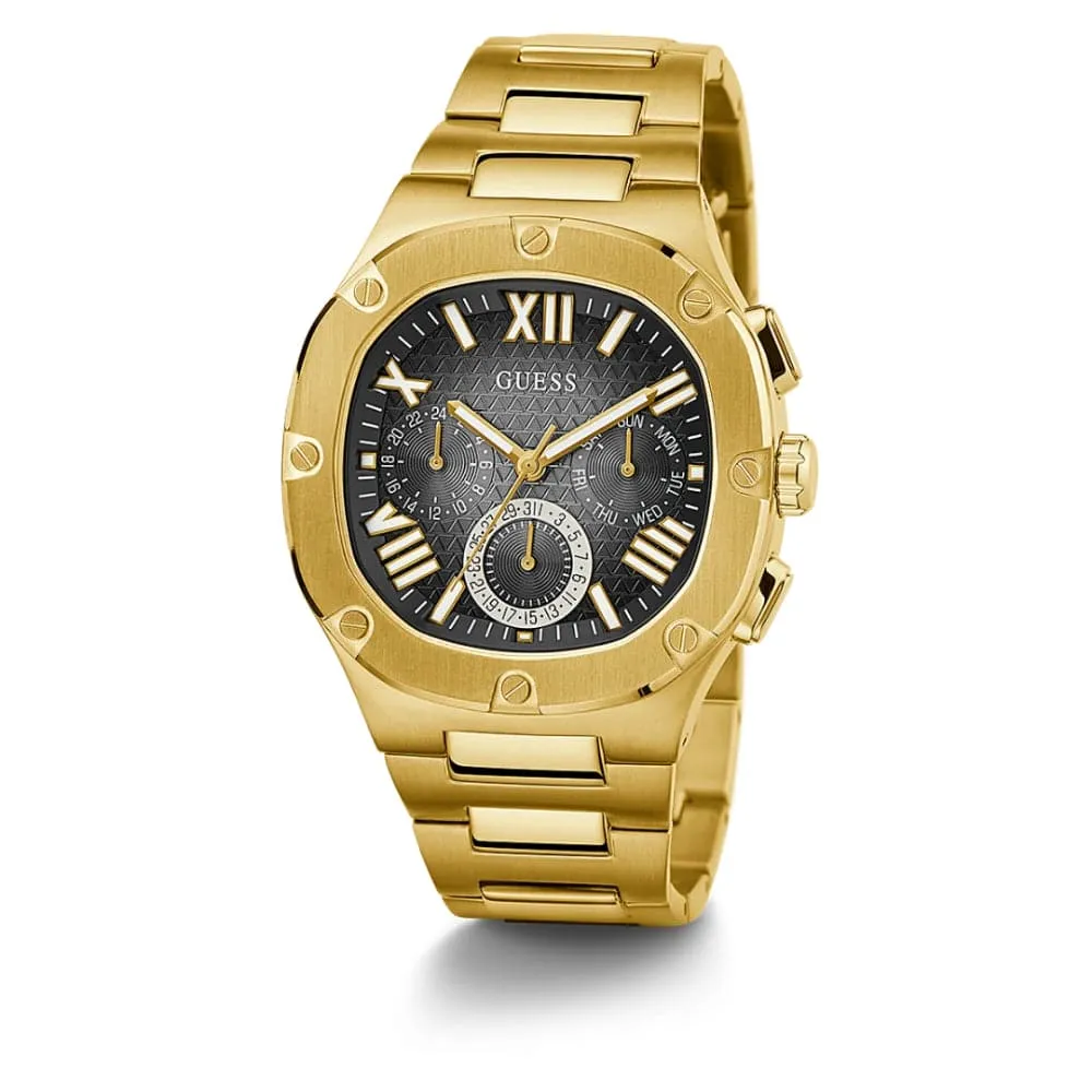 Montre Guess pour Homme Chronographe Cadran Noir Bracelet en Acier Inoxydable Doré GW0572G2