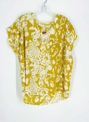 Jodifl Size M Mustard/White Print Tops Top-Short Sleeve