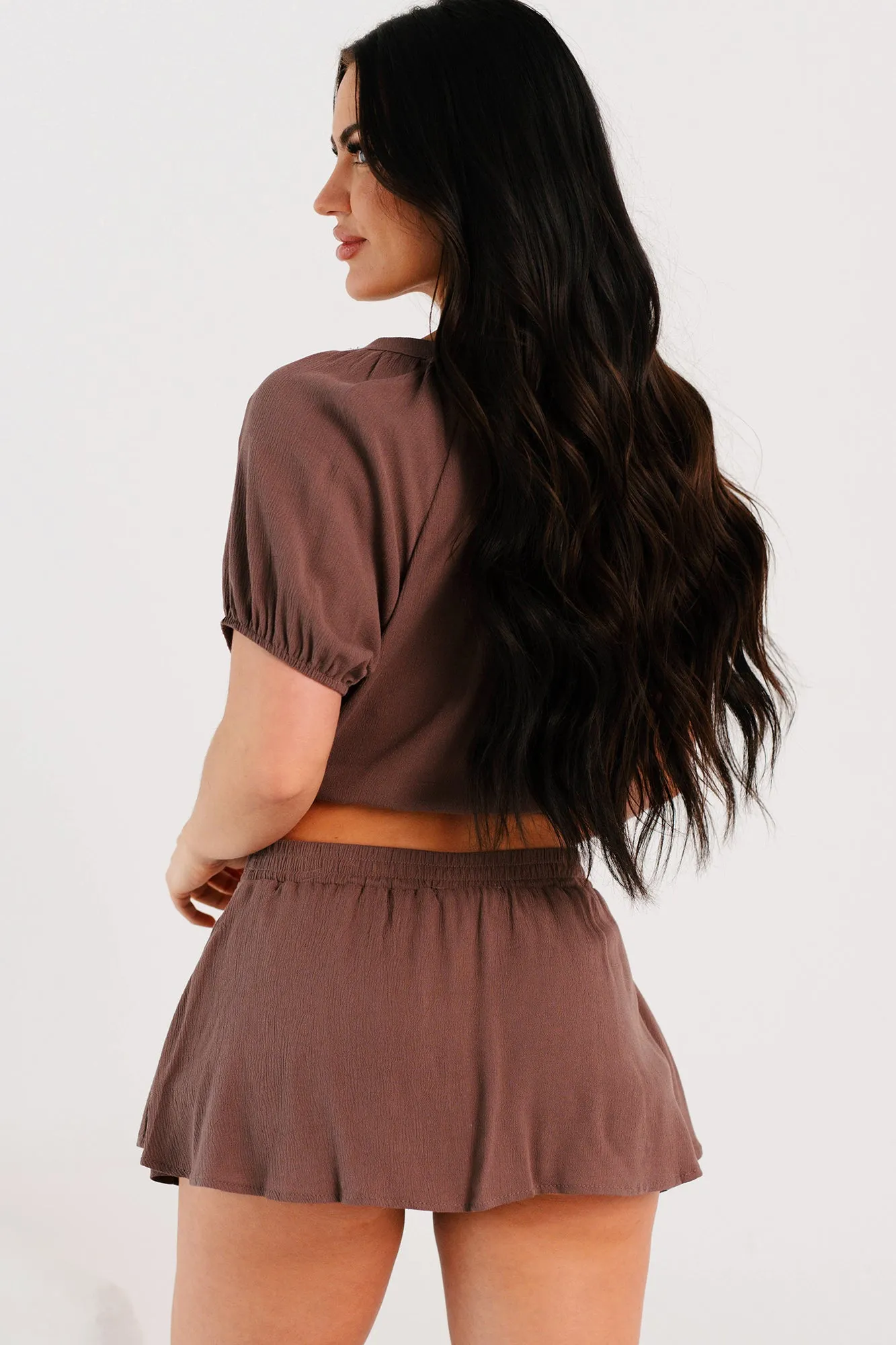 Laid Back Days Short Sleeve Top & Skort Set (Cocoa)