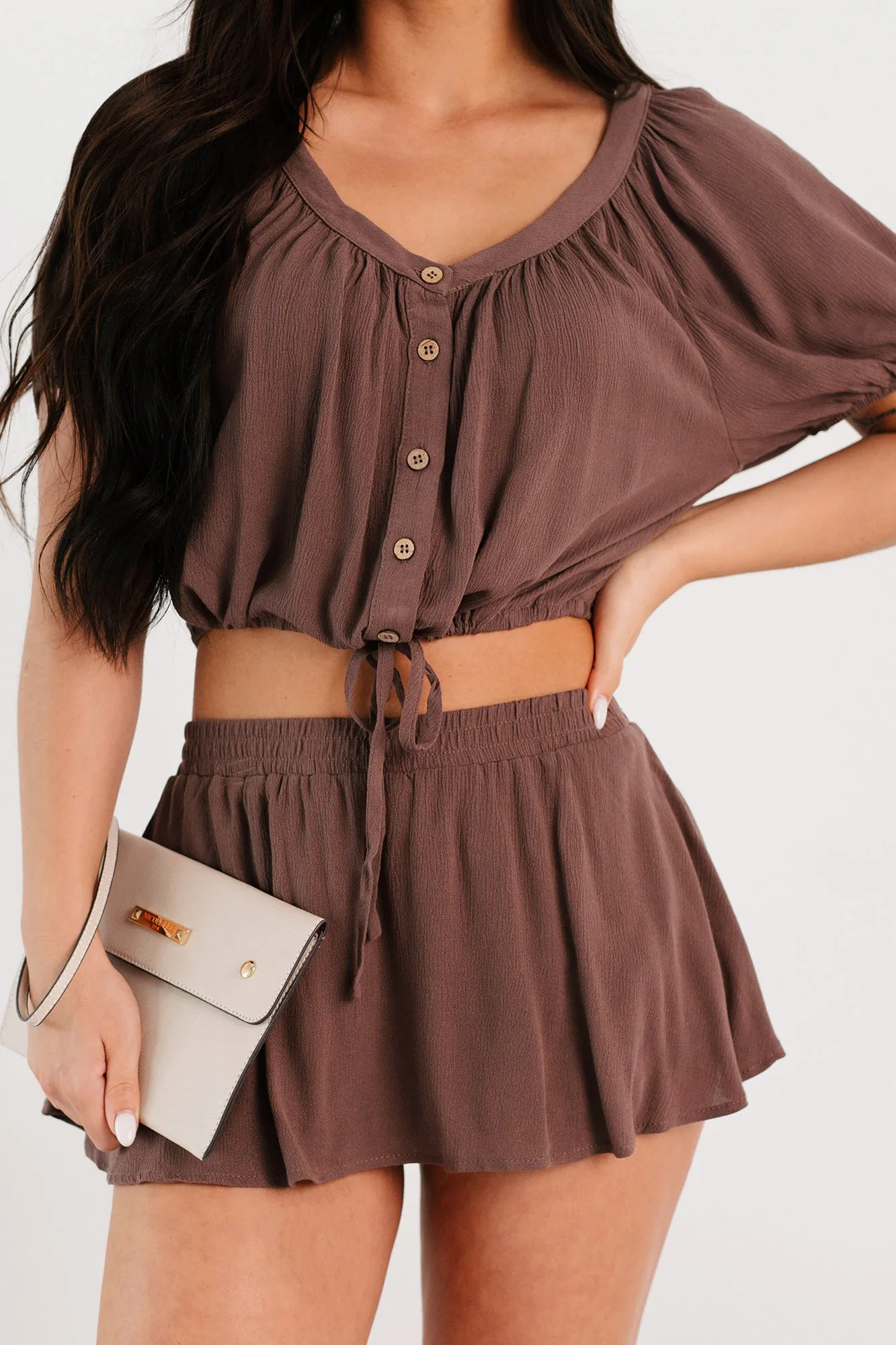 Laid Back Days Short Sleeve Top & Skort Set (Cocoa)