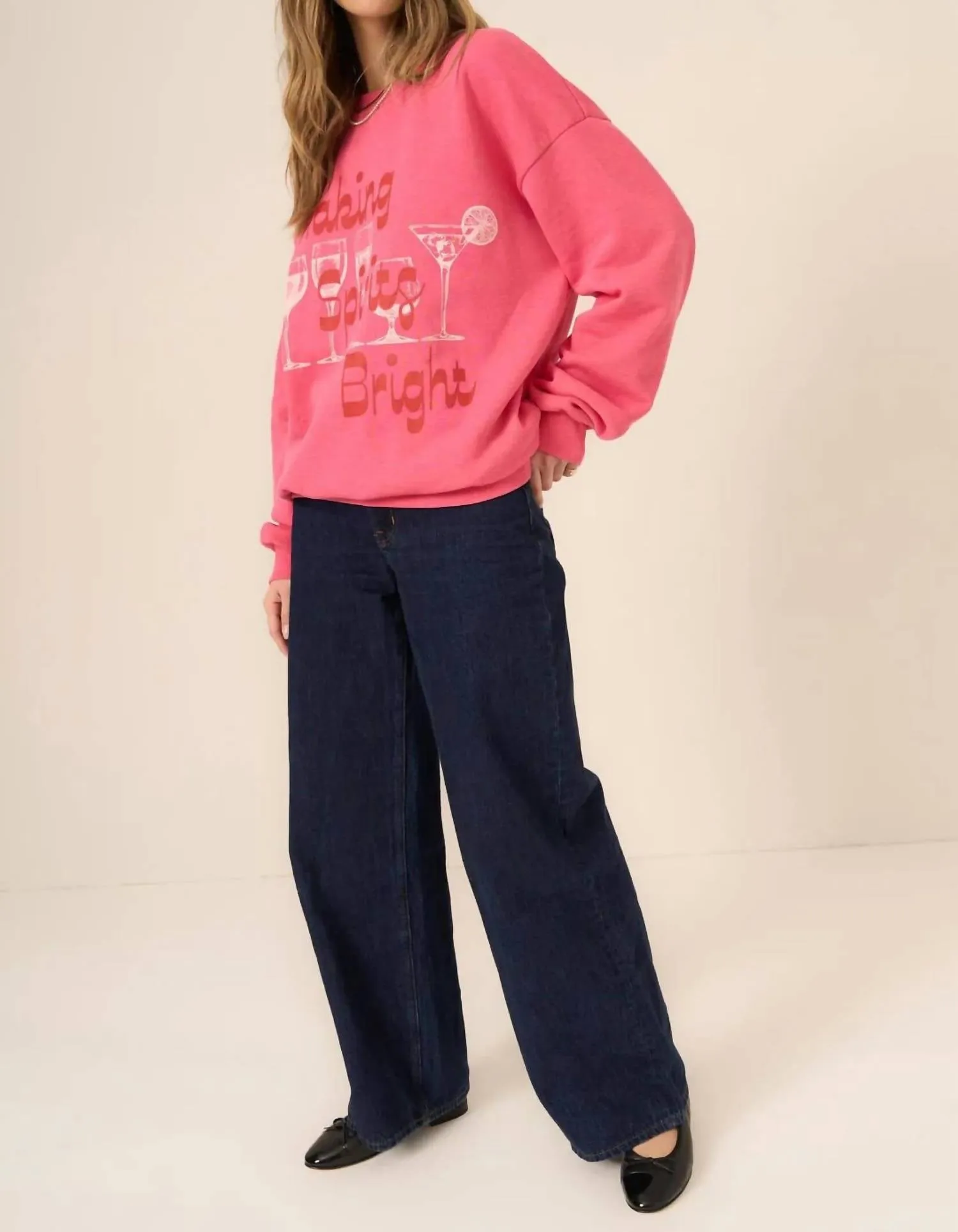 Making Spirits Bright Crew Neck Sweatshirt In Pink