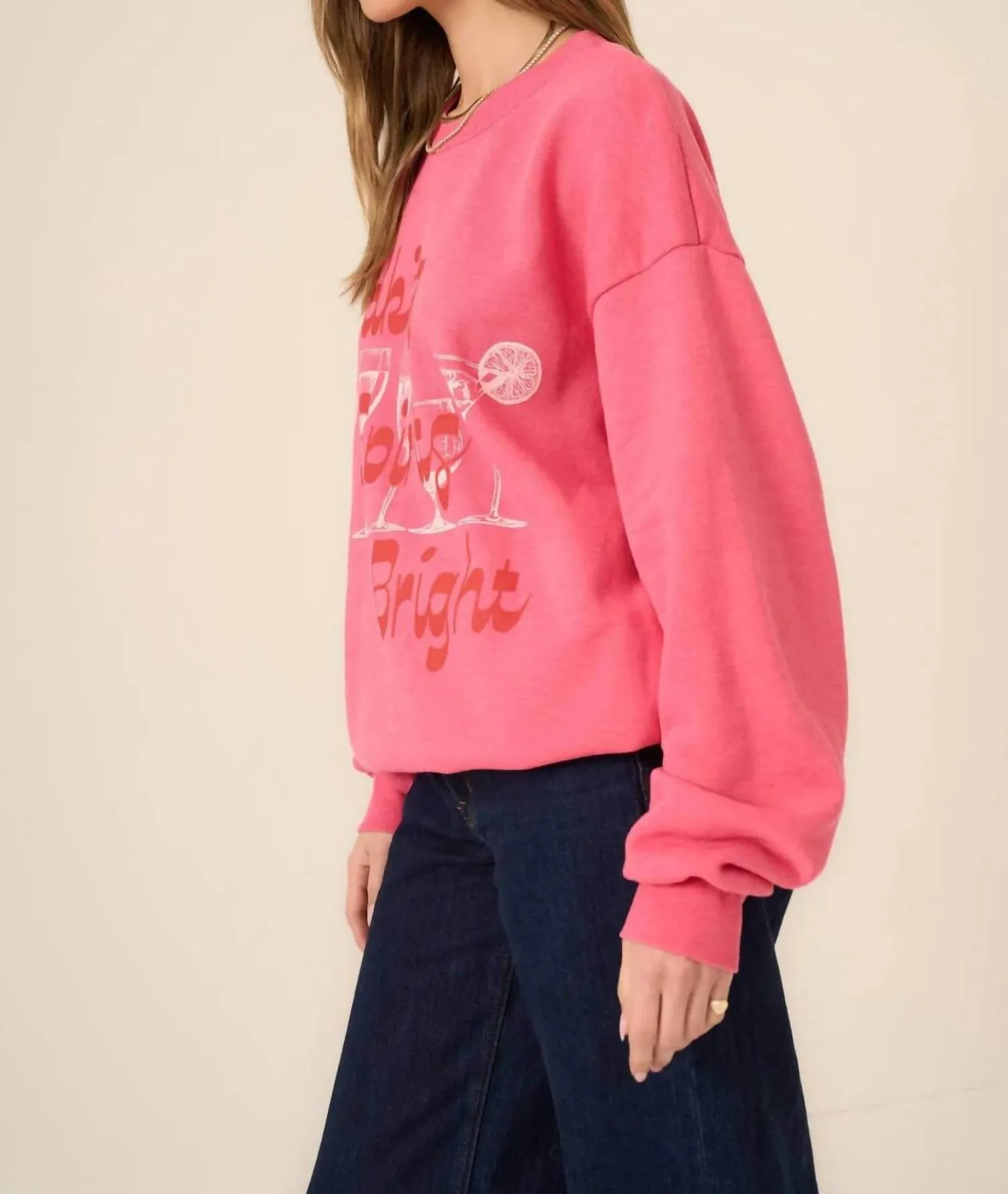 Making Spirits Bright Crew Neck Sweatshirt In Pink