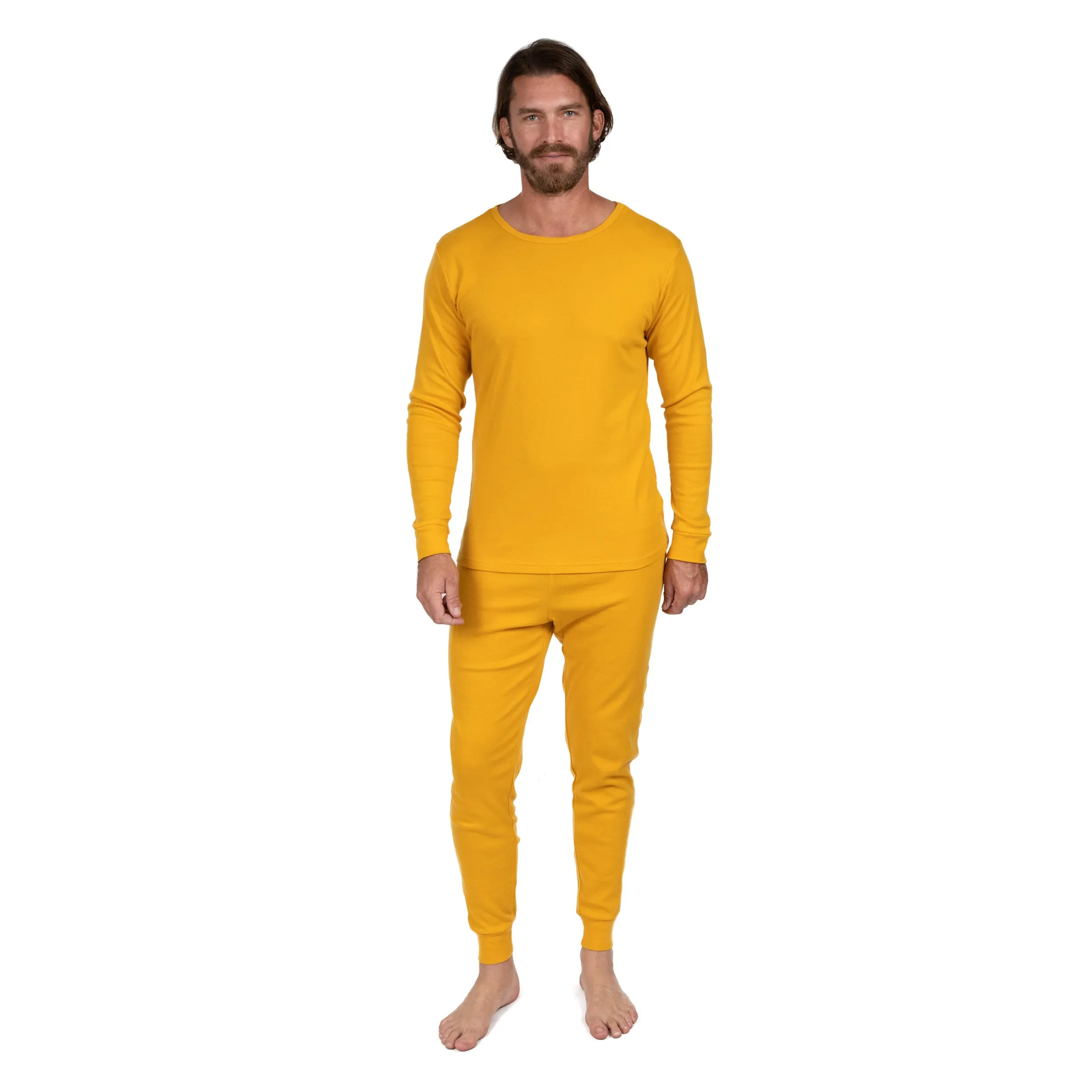 Mens Two Piece Cotton Pajamas Boho Solid Color