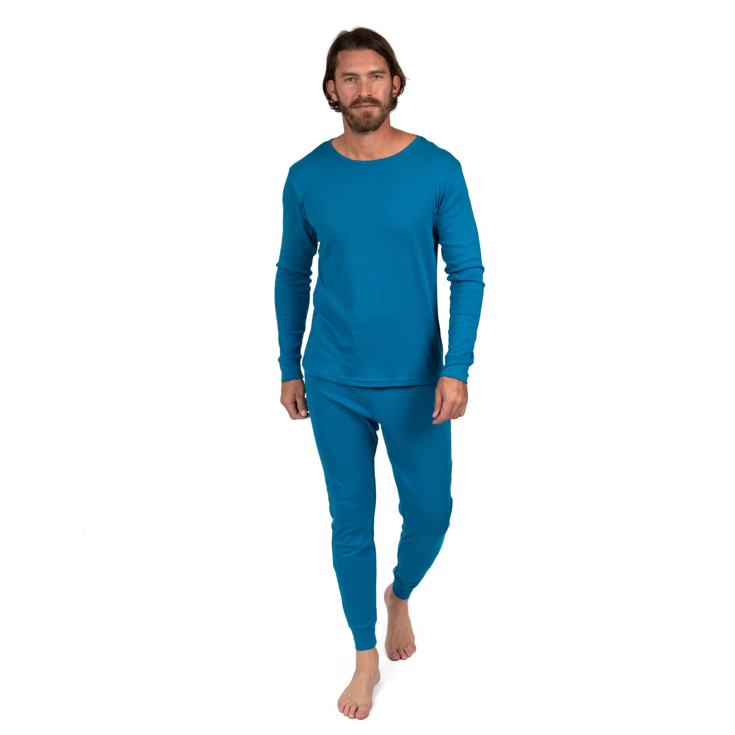 Mens Two Piece Cotton Pajamas Boho Solid Color