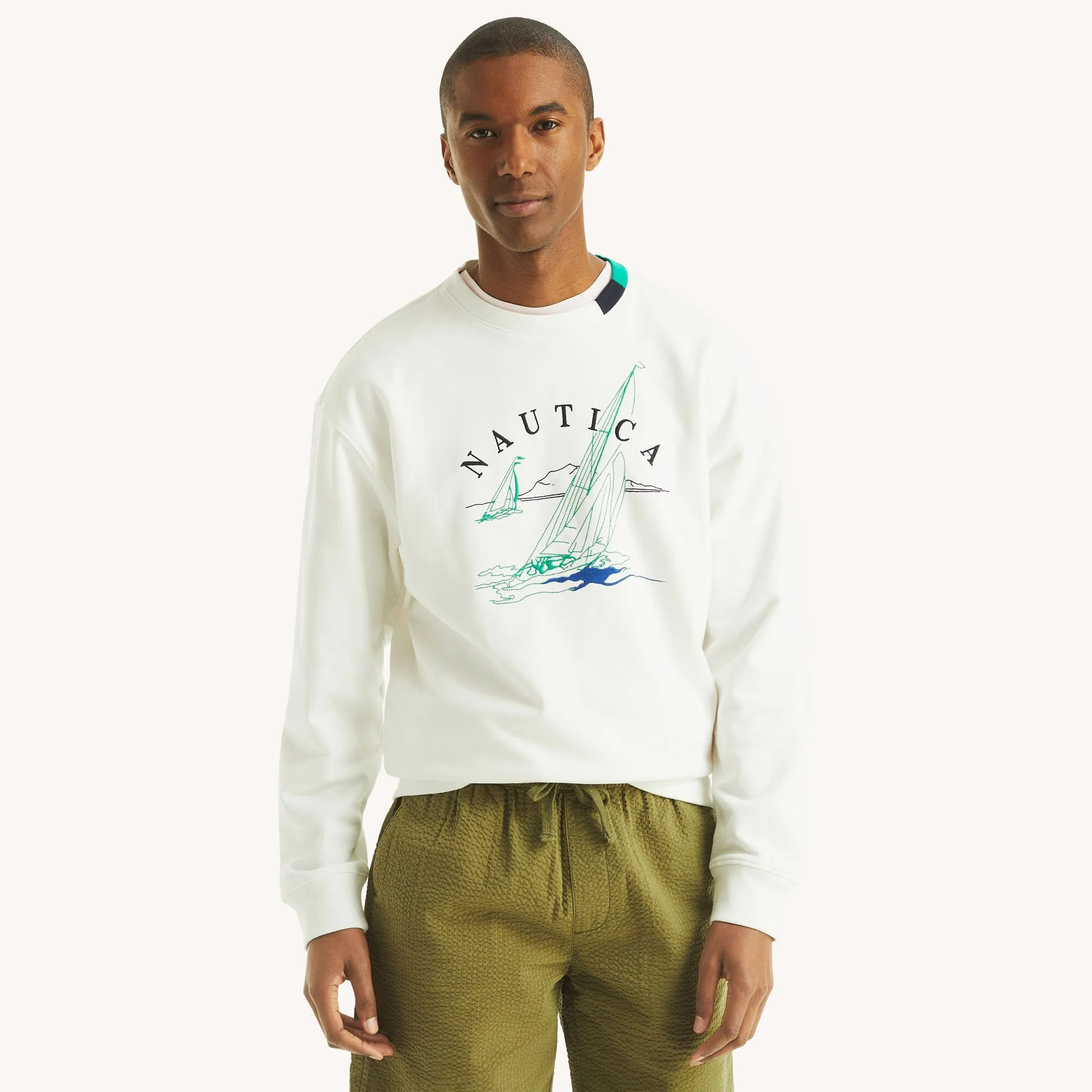 Nautica Mens Boat Embroidered Sweatshirt