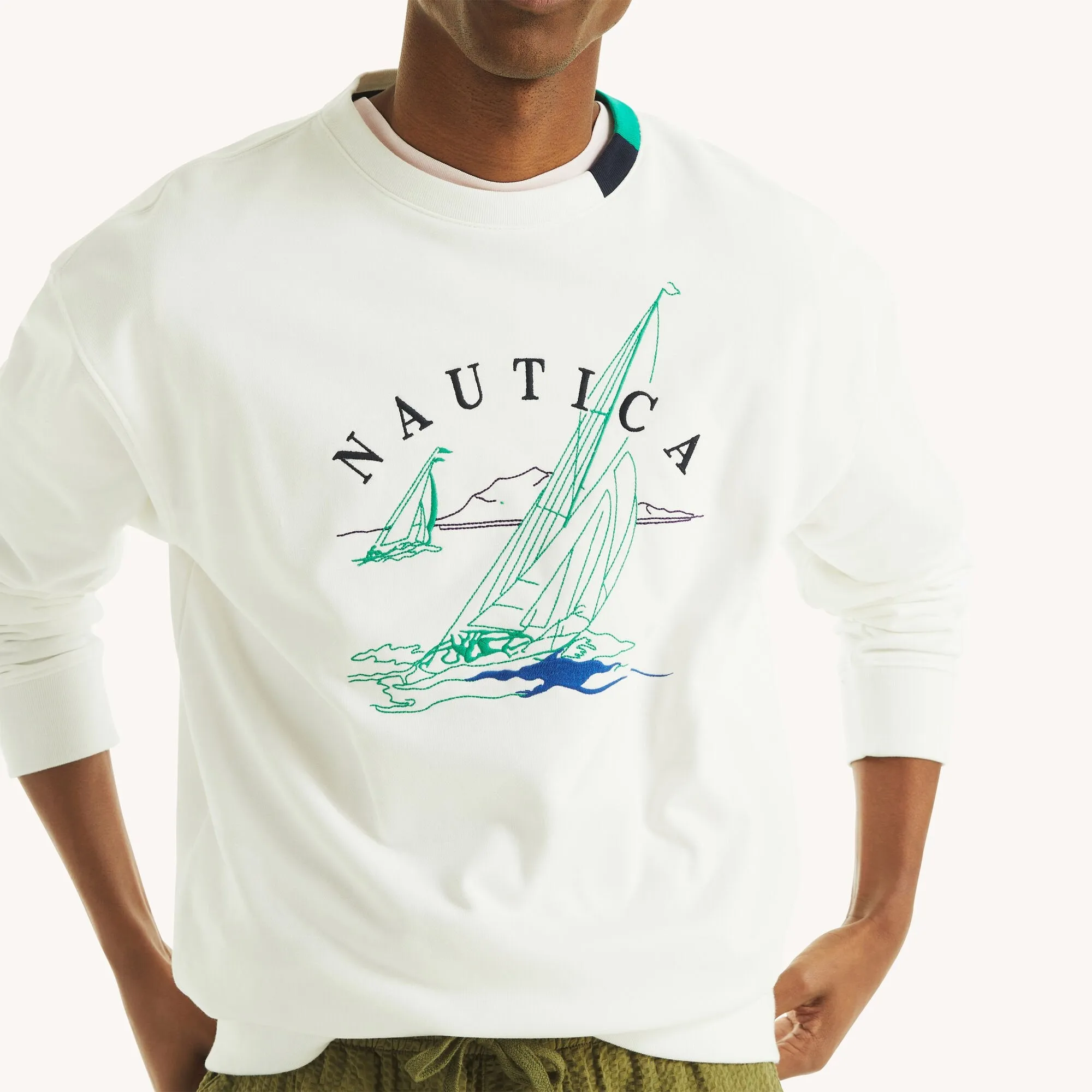 Nautica Mens Boat Embroidered Sweatshirt
