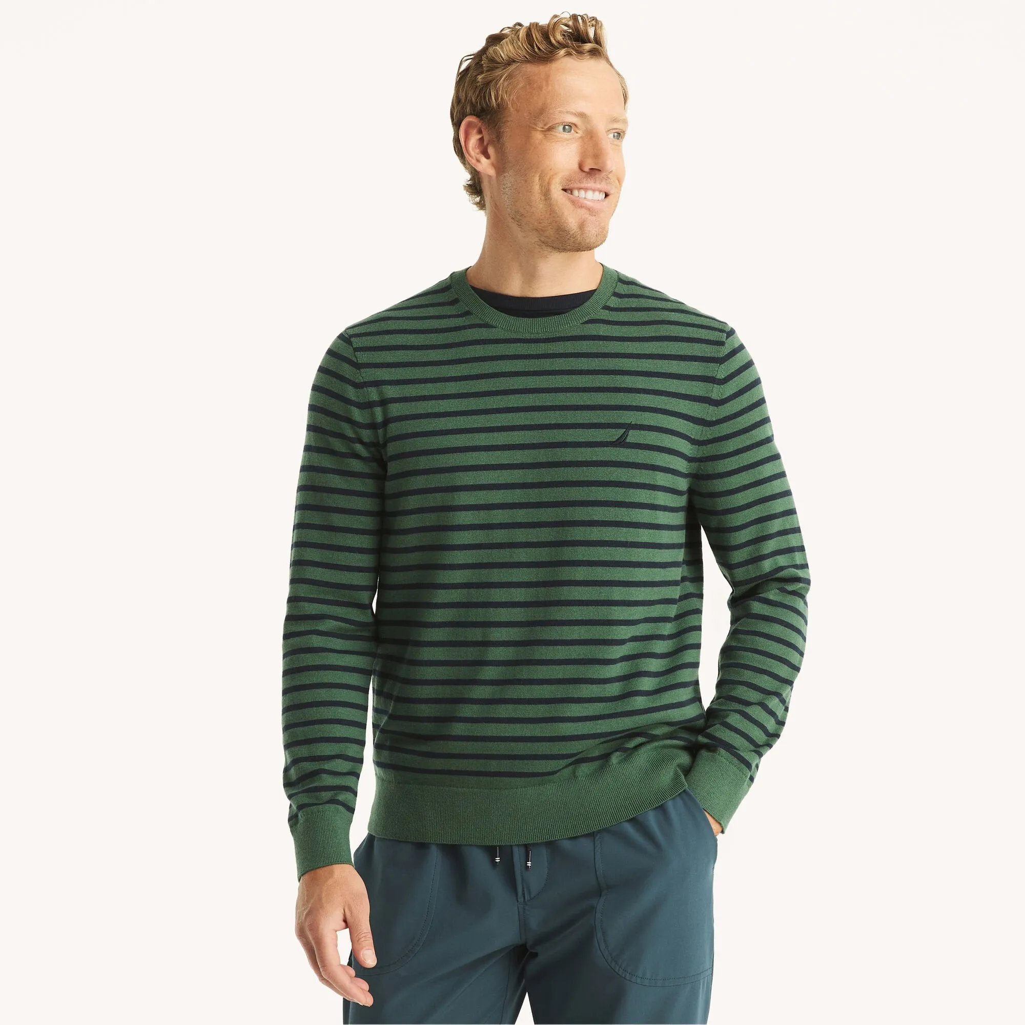 Nautica Mens Navtech Striped Crewneck Sweater