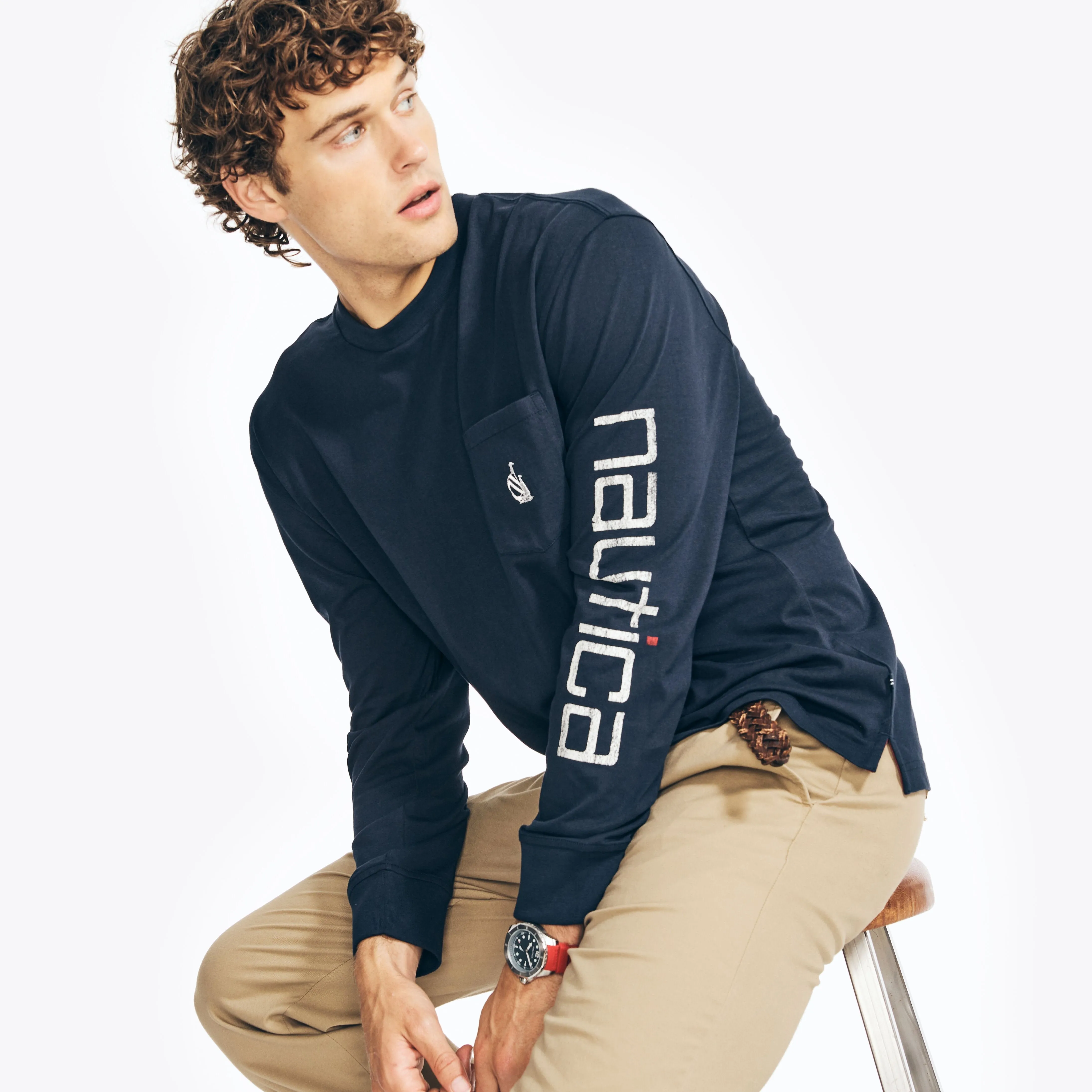 Nautica Mens Reissue Long-Sleeve Graphic T-Shirt