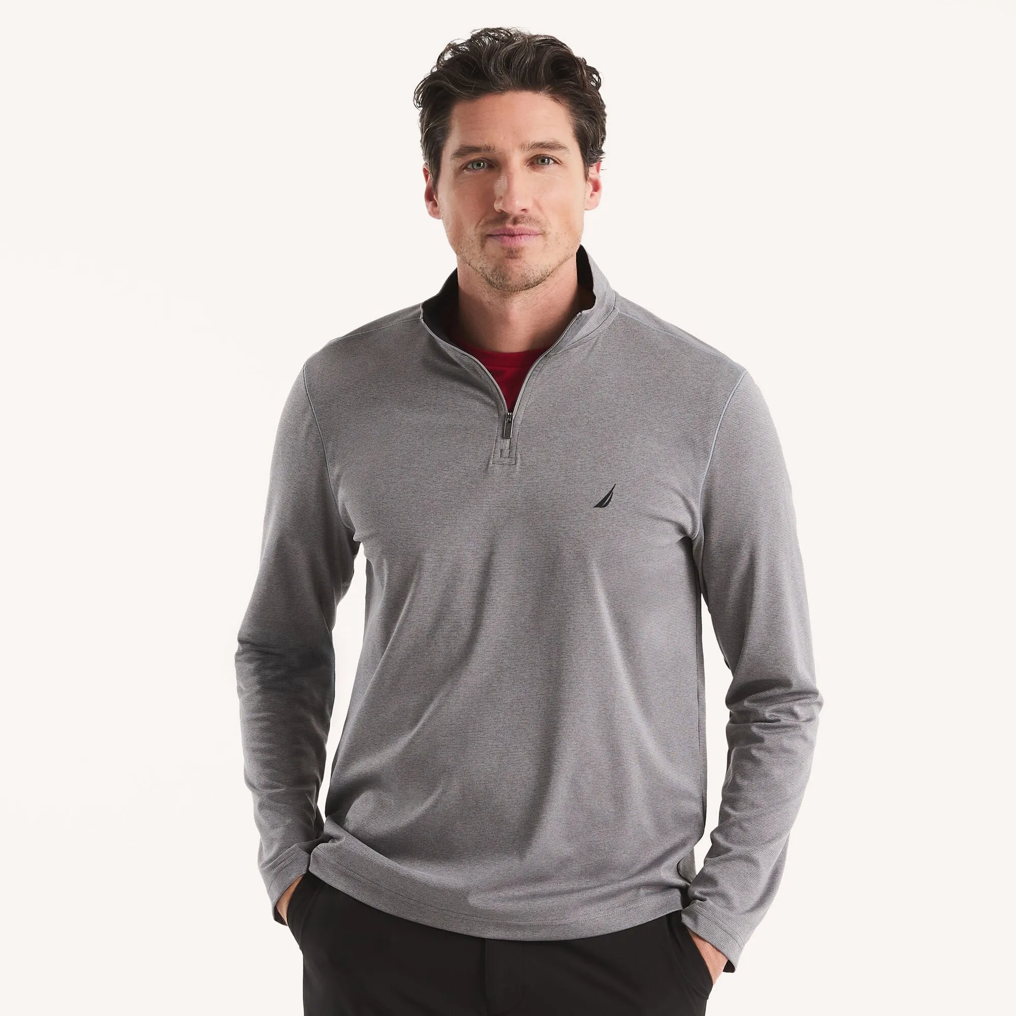 Nautica Mens Textured Interlock Quarter-Zip Sweatshirt