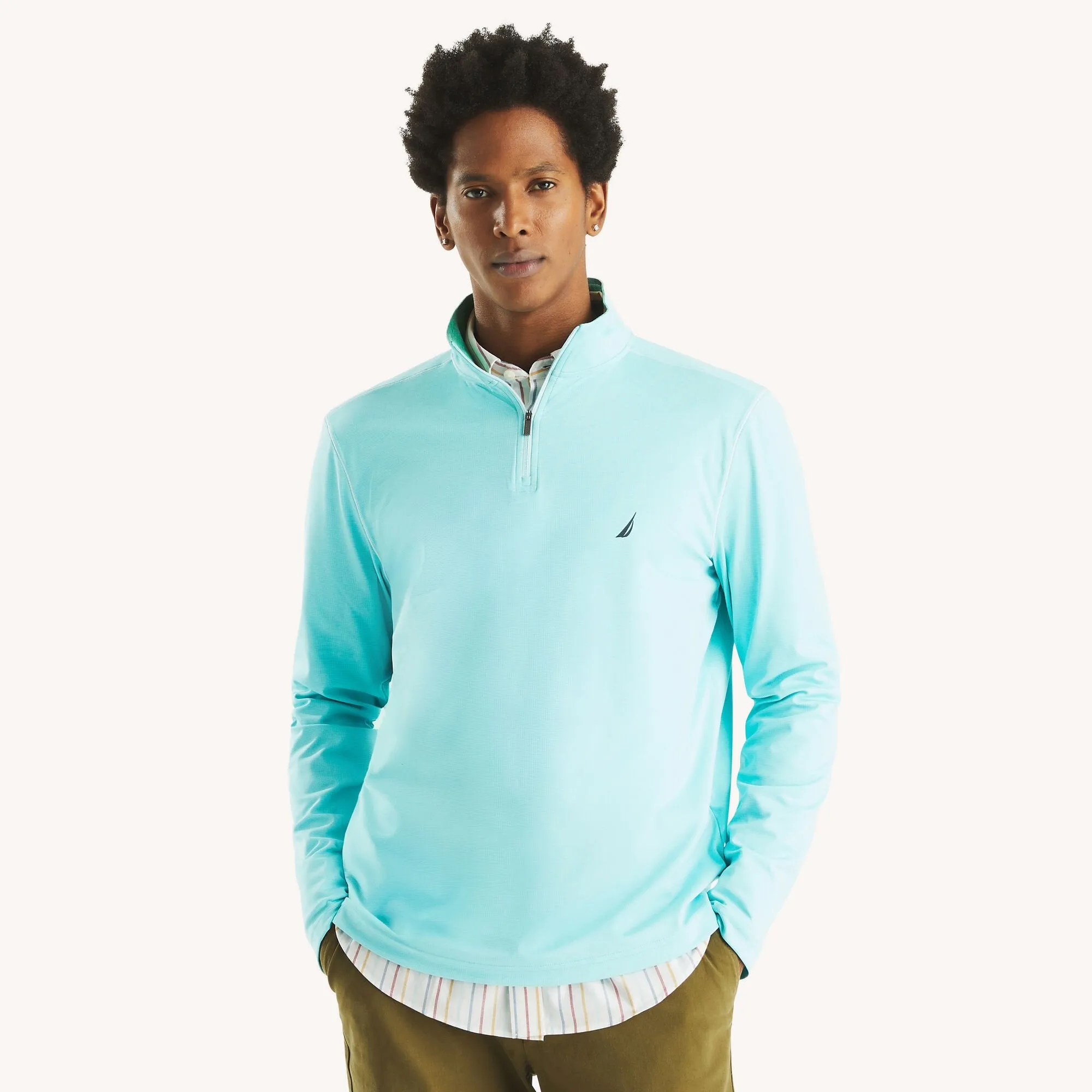 Nautica Mens Textured Interlock Quarter-Zip Sweatshirt