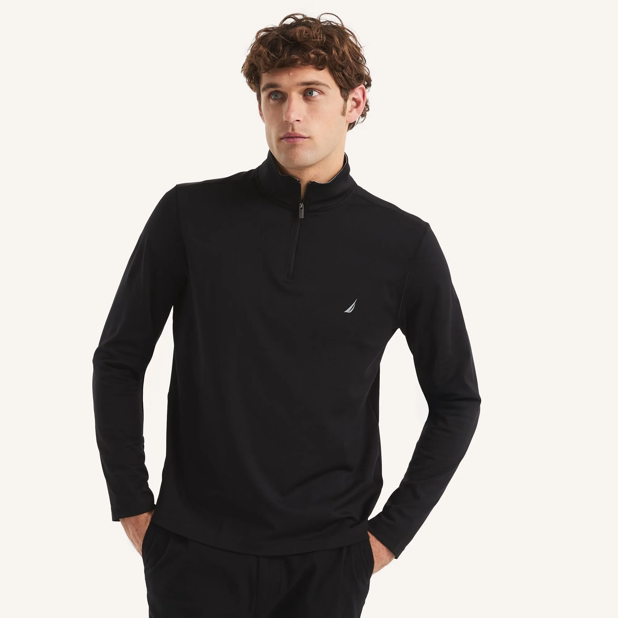Nautica Mens Textured Interlock Quarter-Zip Sweatshirt
