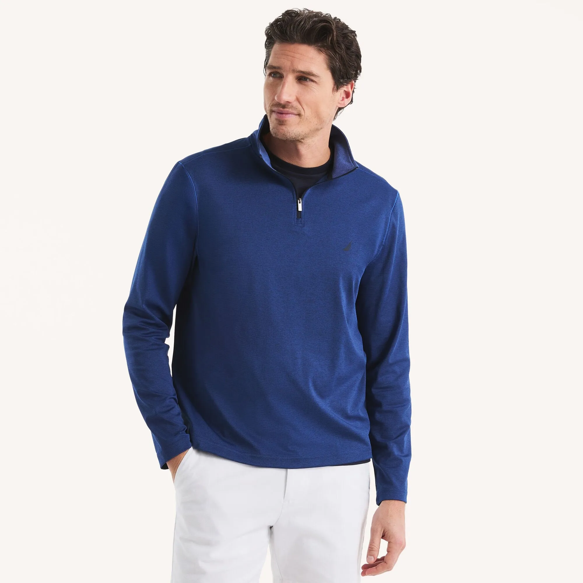 Nautica Mens Textured Interlock Quarter-Zip Sweatshirt