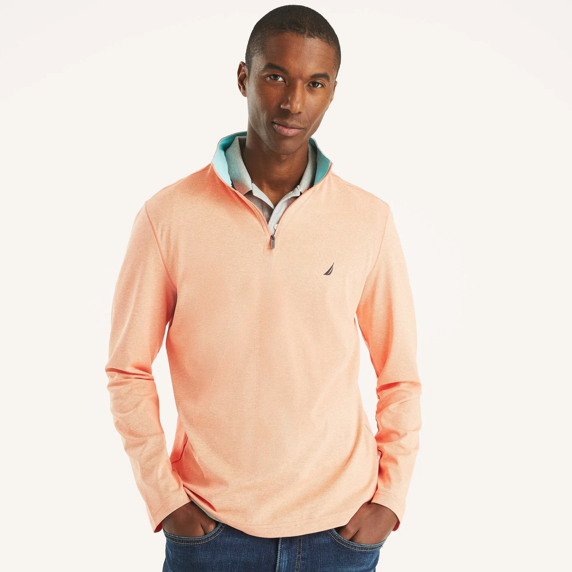 Nautica Mens Textured Interlock Quarter-Zip Sweatshirt