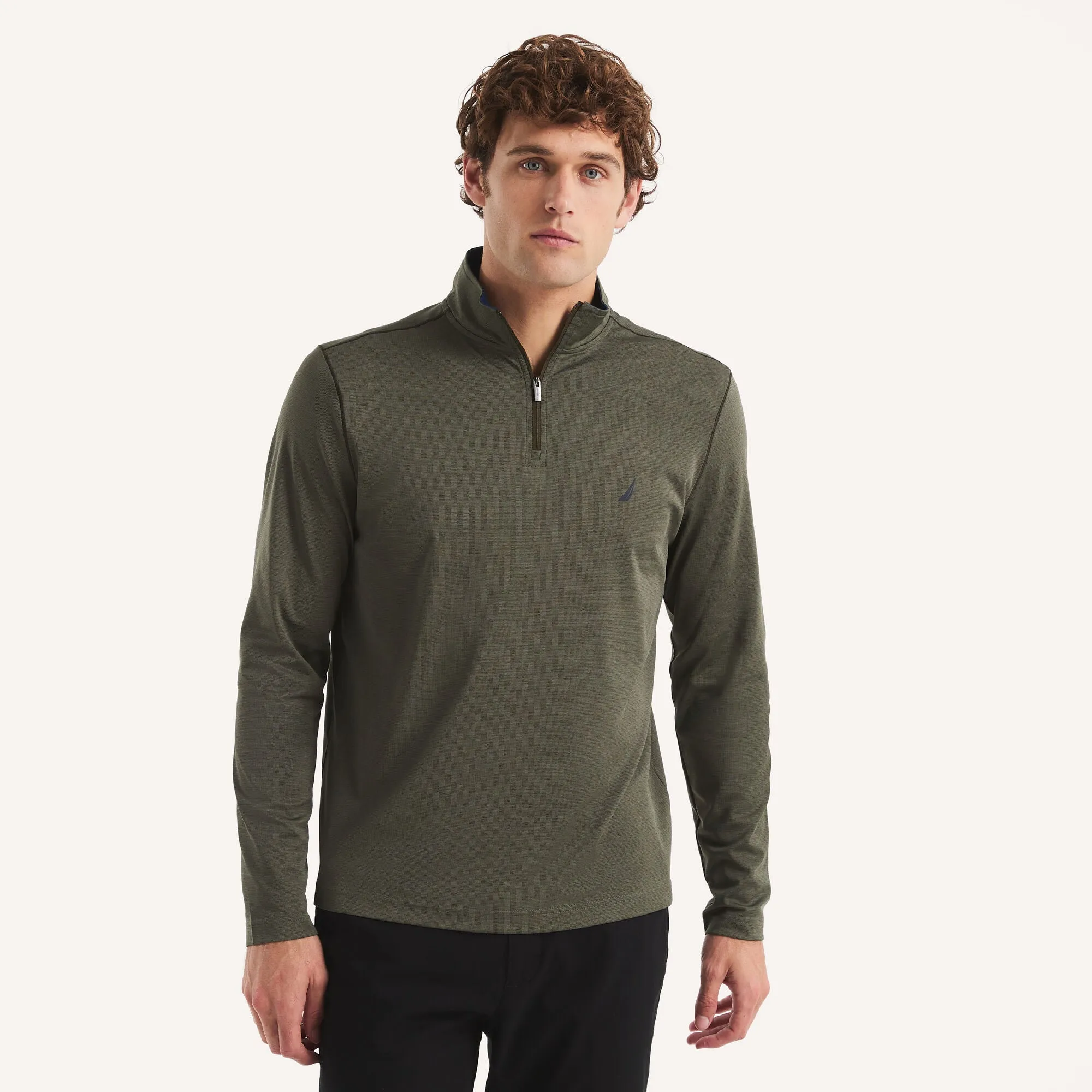 Nautica Mens Textured Interlock Quarter-Zip Sweatshirt