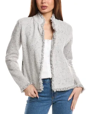 NIC ZOE Collared Fringe Mix Knit Jacket