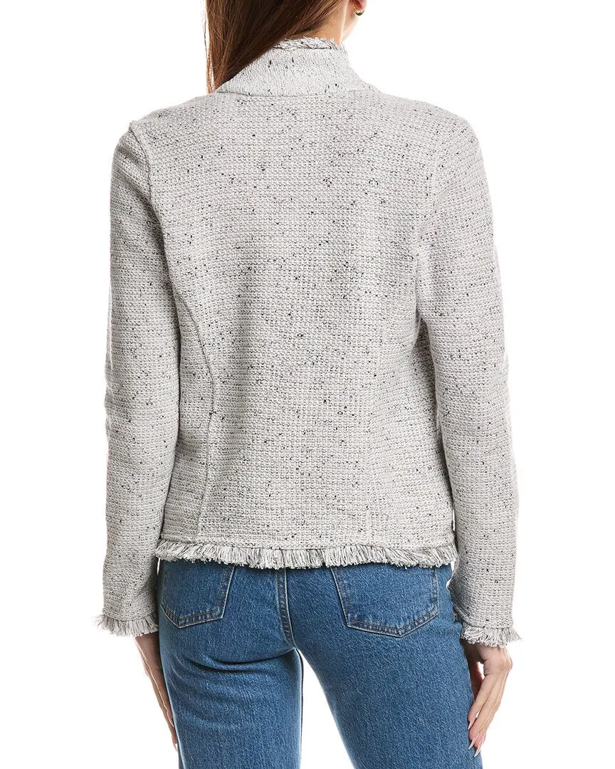 NIC ZOE Collared Fringe Mix Knit Jacket