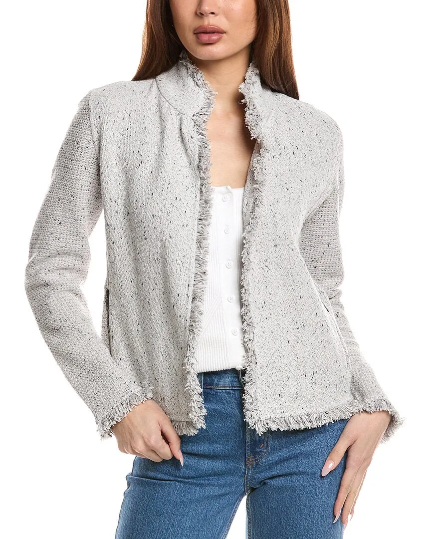 NIC ZOE Collared Fringe Mix Knit Jacket