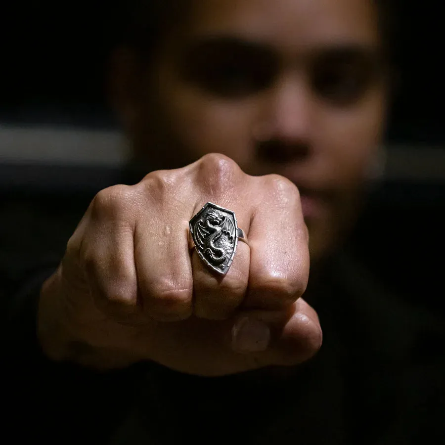 Nick Von K Bijoux Nick Von K - Bague Bouclier du Dragon en Argent Sterling