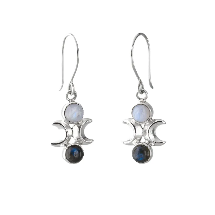 Nick Von K Jewellery Nick Von K - Boucles d'oreilles Phase de Lune en argent sterling avec labradorite et pierre de lune arc-en-ciel