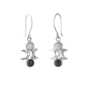Nick Von K Jewellery Nick Von K - Boucles d'oreilles Phase de Lune en argent sterling avec labradorite et pierre de lune arc-en-ciel