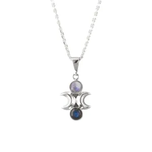 Nick Von K Jewellery Nick Von K - Pendent Lune en Argent Sterling avec Labradorite et Pierre de Lune Arc-en-Ciel