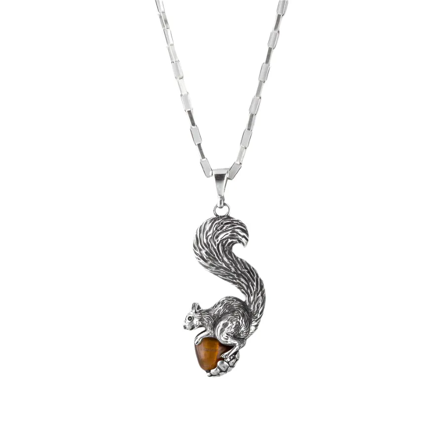 Nick Von K Bijoux Nick Von K - Pendentif Charm Écureuil en Argent Sterling avec Œil de Tigre