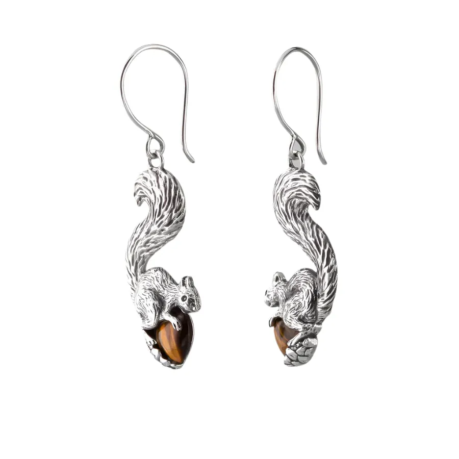 Nick Von K Bijoux Nick Von K - Boucles d'oreilles Écureuil en Argent Sterling avec Œil de Tigre