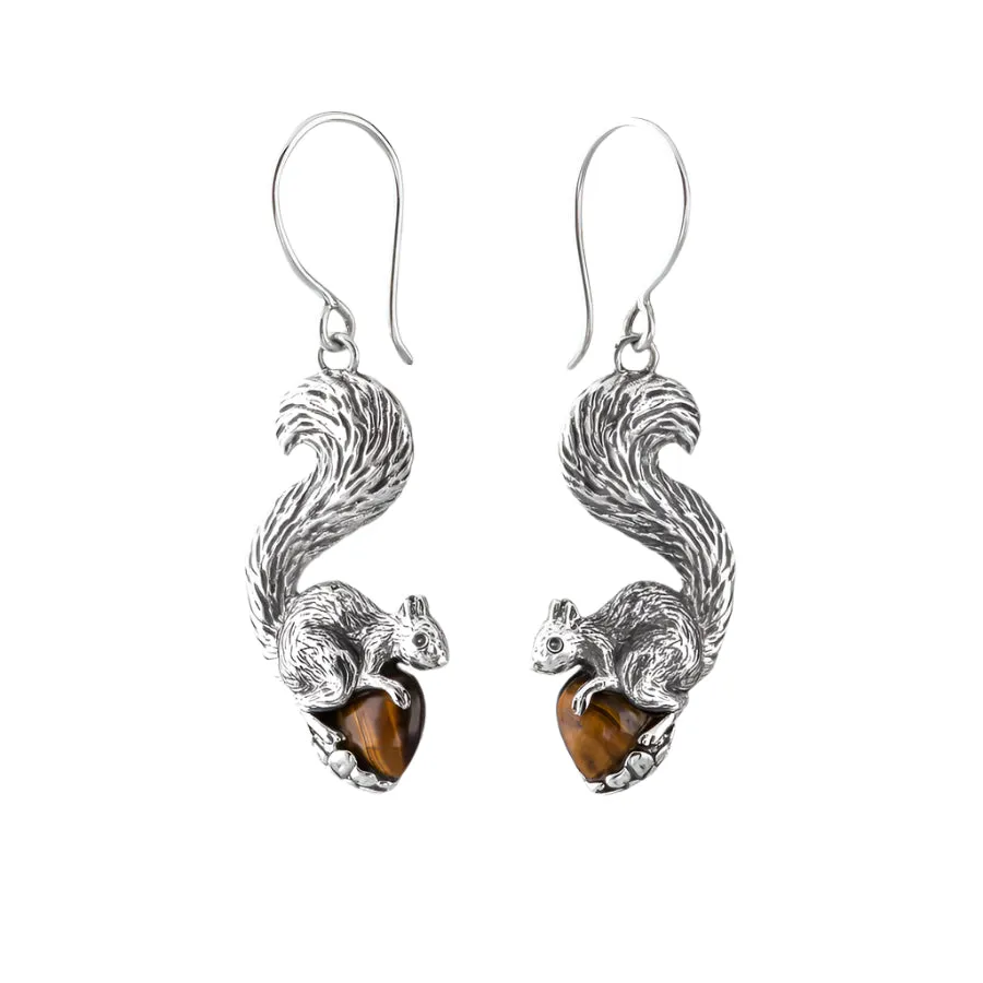 Nick Von K Bijoux Nick Von K - Boucles d'oreilles Écureuil en Argent Sterling avec Œil de Tigre