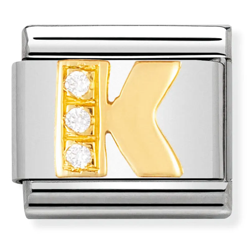 Pendentif initiale Nominatif en or 18 carats et CZ Lettre K