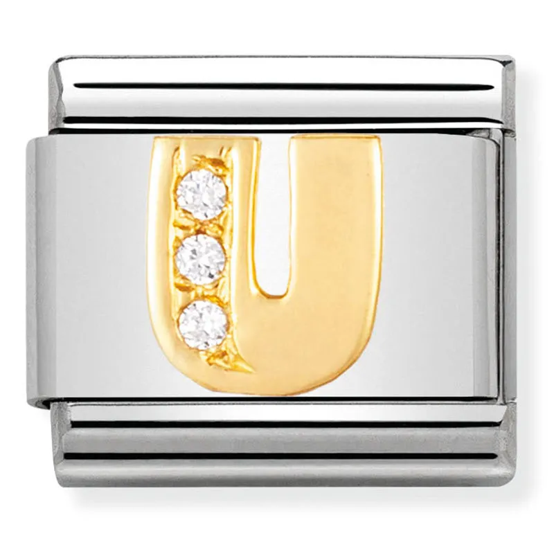 Pendentif Initiale Nomination en Or 18 carats et Lettre U Strass