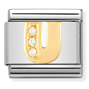 Pendentif Initiale Nomination en Or 18 carats et Lettre U Strass
