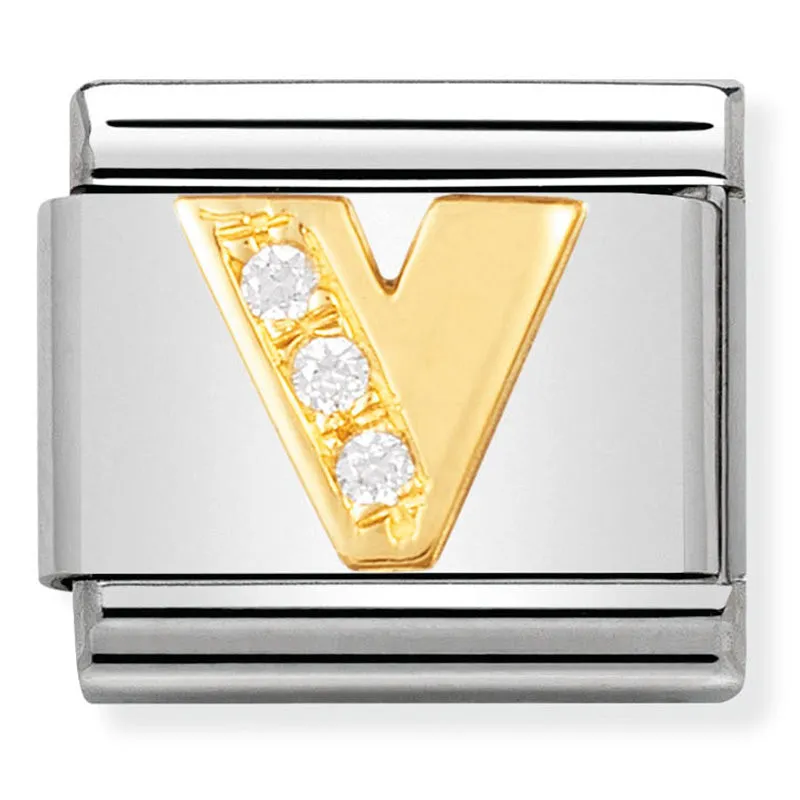 Pendentif initiale Nomination en or 18 carats et CZ Lettre V