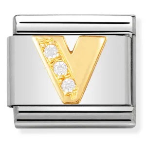 Pendentif initiale Nomination en or 18 carats et CZ Lettre V