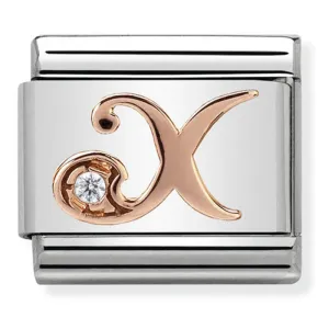Initiales de nomination Bijou Lettre X Charme en or rose