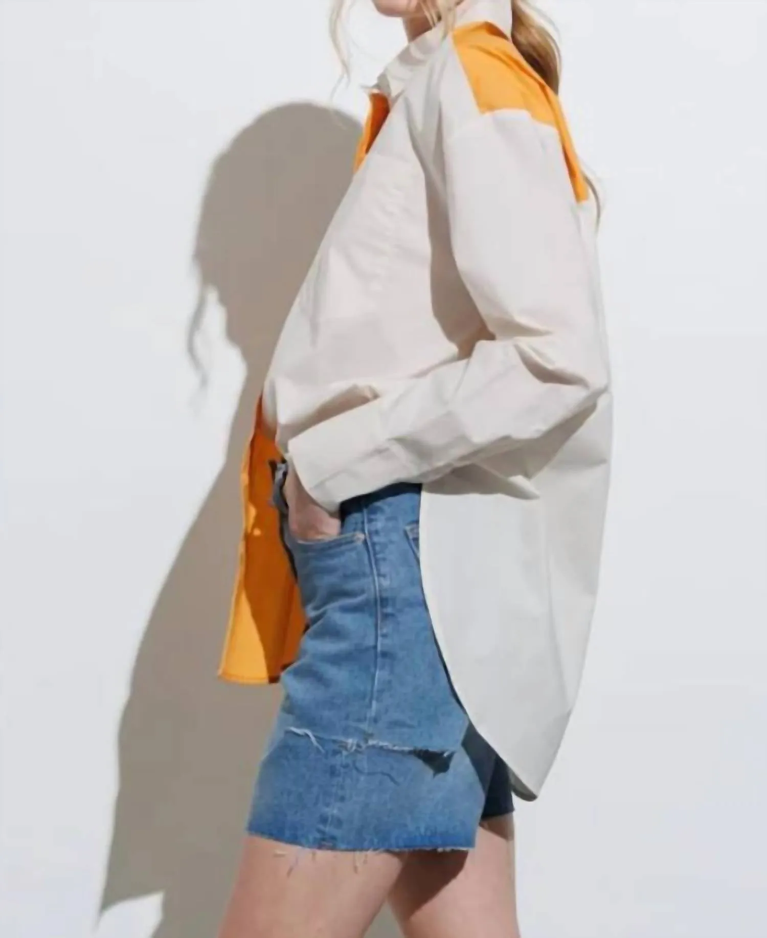Orange Color Block Button Up In Orange Colorblock