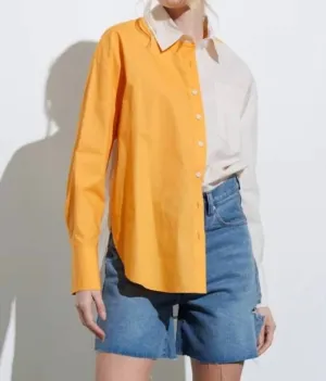 Orange Color Block Button Up In Orange Colorblock