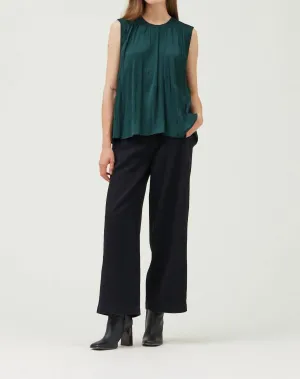 Pleated Sleeveless Top In Deep Emerald