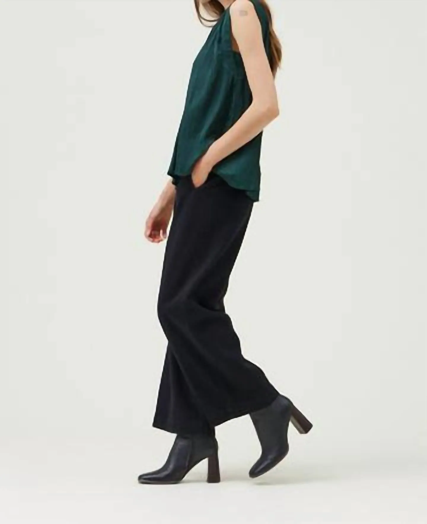 Pleated Sleeveless Top In Deep Emerald