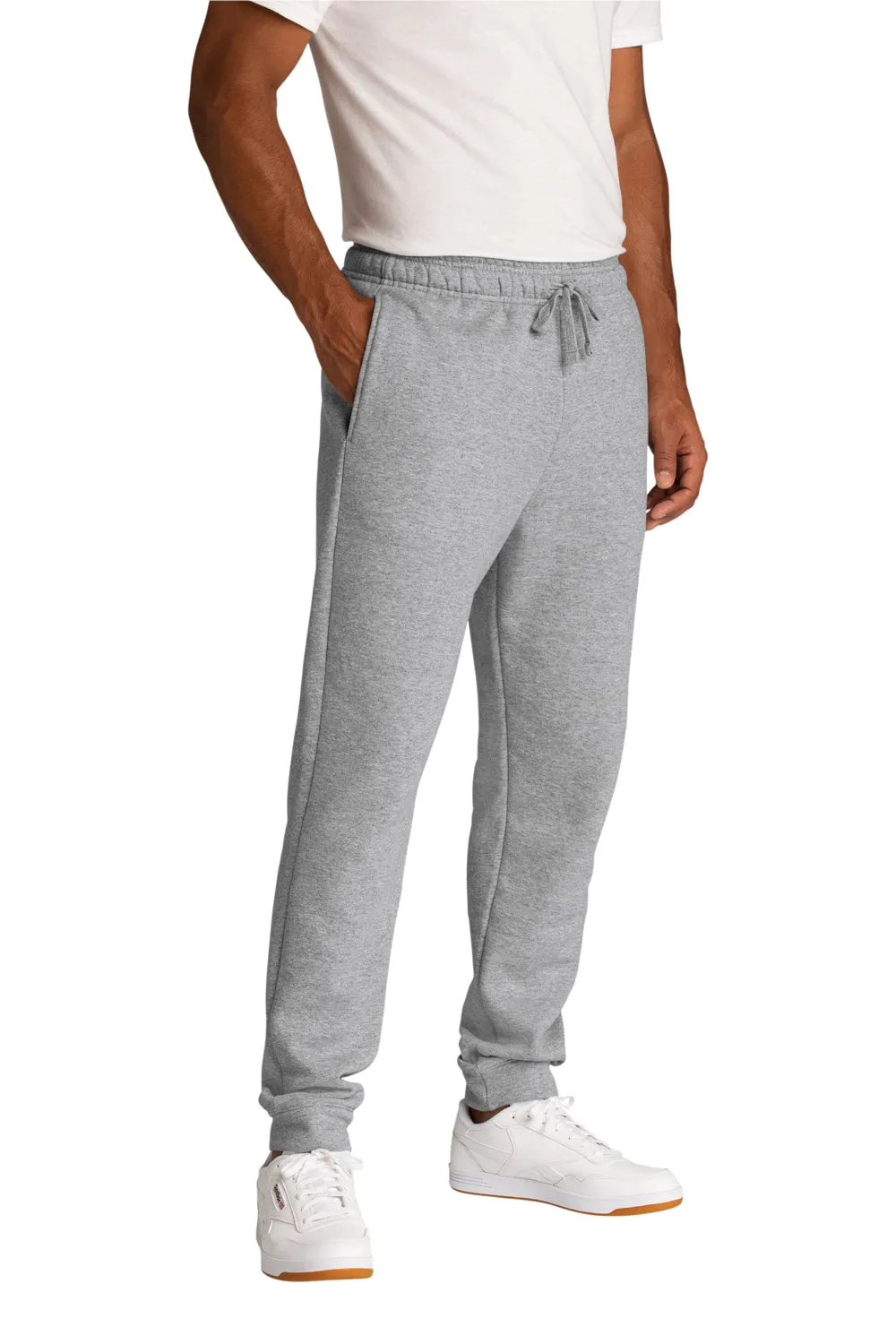 Port & Company Mens Core Fleece Jogger Sweatpants w/ Pockets - Heather Grey
