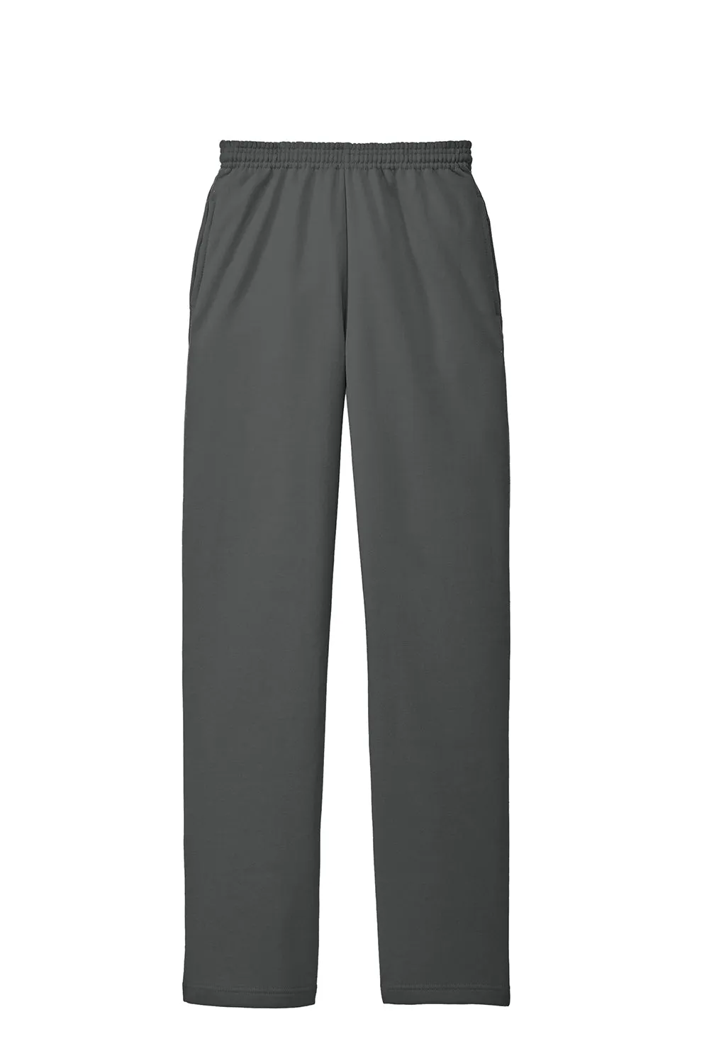 Port & Company Mens Core Pill Resistant Fleece Open Bottom Sweatpants w/ Pockets - Charcoal Grey