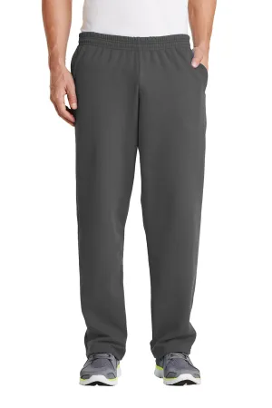 Port & Company Mens Core Pill Resistant Fleece Open Bottom Sweatpants w/ Pockets - Charcoal Grey