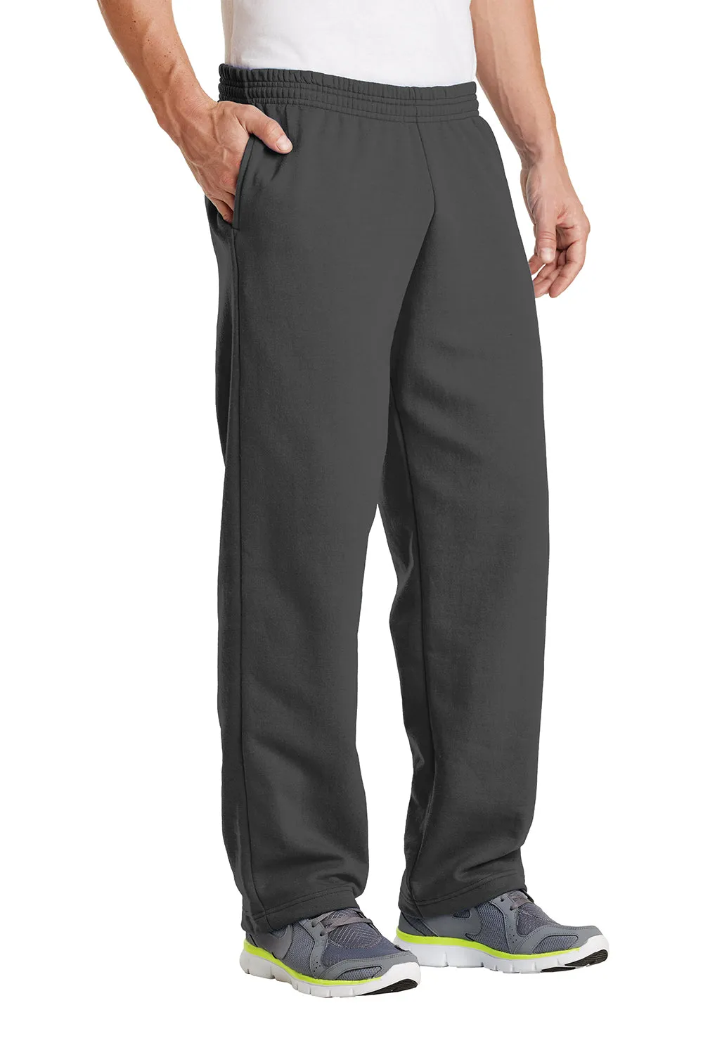 Port & Company Mens Core Pill Resistant Fleece Open Bottom Sweatpants w/ Pockets - Charcoal Grey