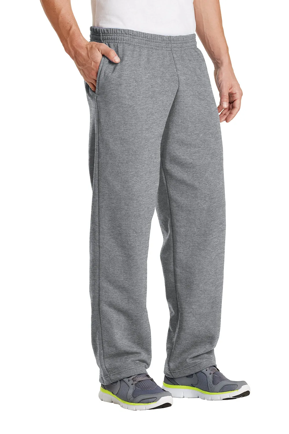 Port & Company Mens Core Pill Resistant Fleece Open Bottom Sweatpants w/ Pockets - Heather Grey