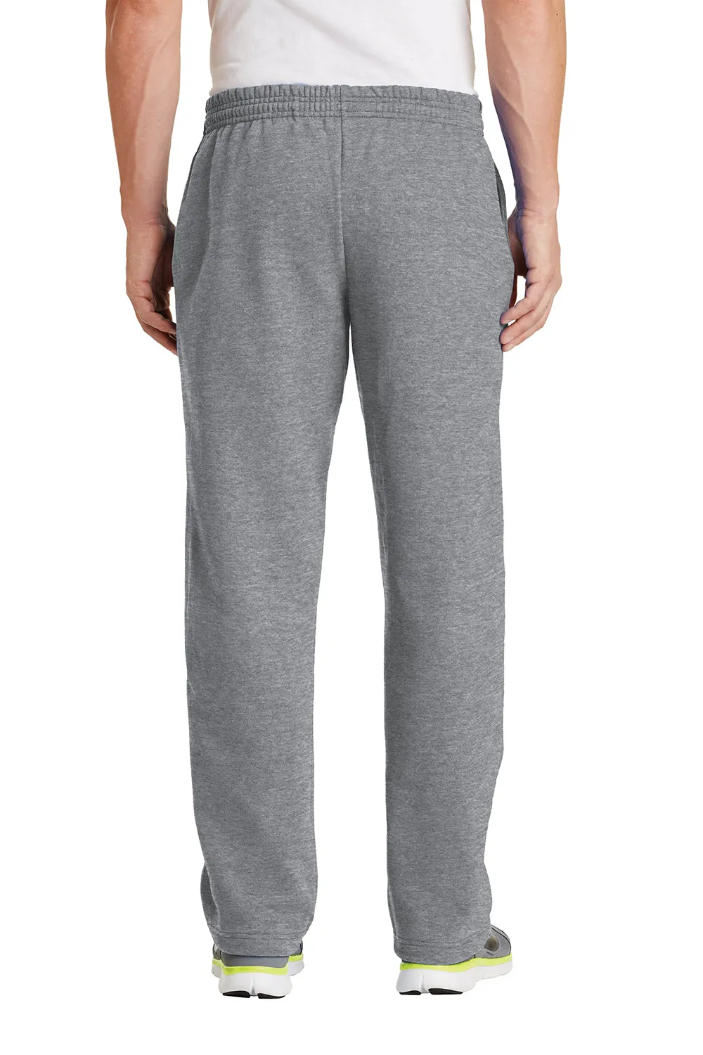 Port & Company Mens Core Pill Resistant Fleece Open Bottom Sweatpants w/ Pockets - Heather Grey