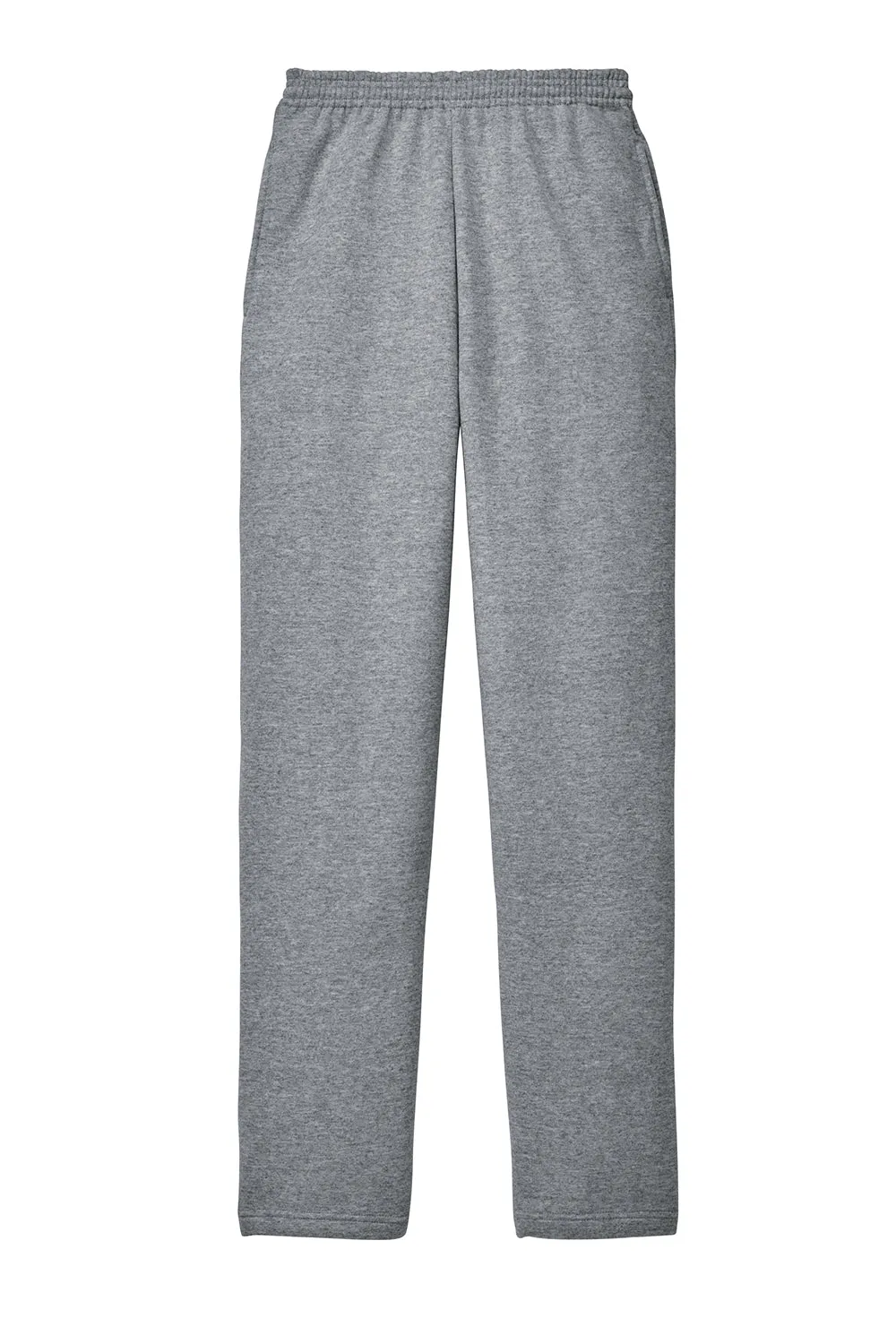Port & Company Mens Core Pill Resistant Fleece Open Bottom Sweatpants w/ Pockets - Heather Grey