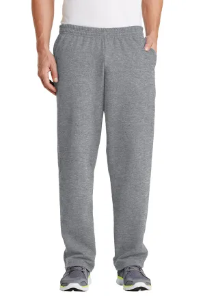 Port & Company Mens Core Pill Resistant Fleece Open Bottom Sweatpants w/ Pockets - Heather Grey