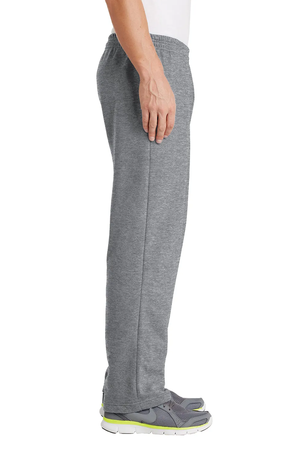 Port & Company Mens Core Pill Resistant Fleece Open Bottom Sweatpants w/ Pockets - Heather Grey